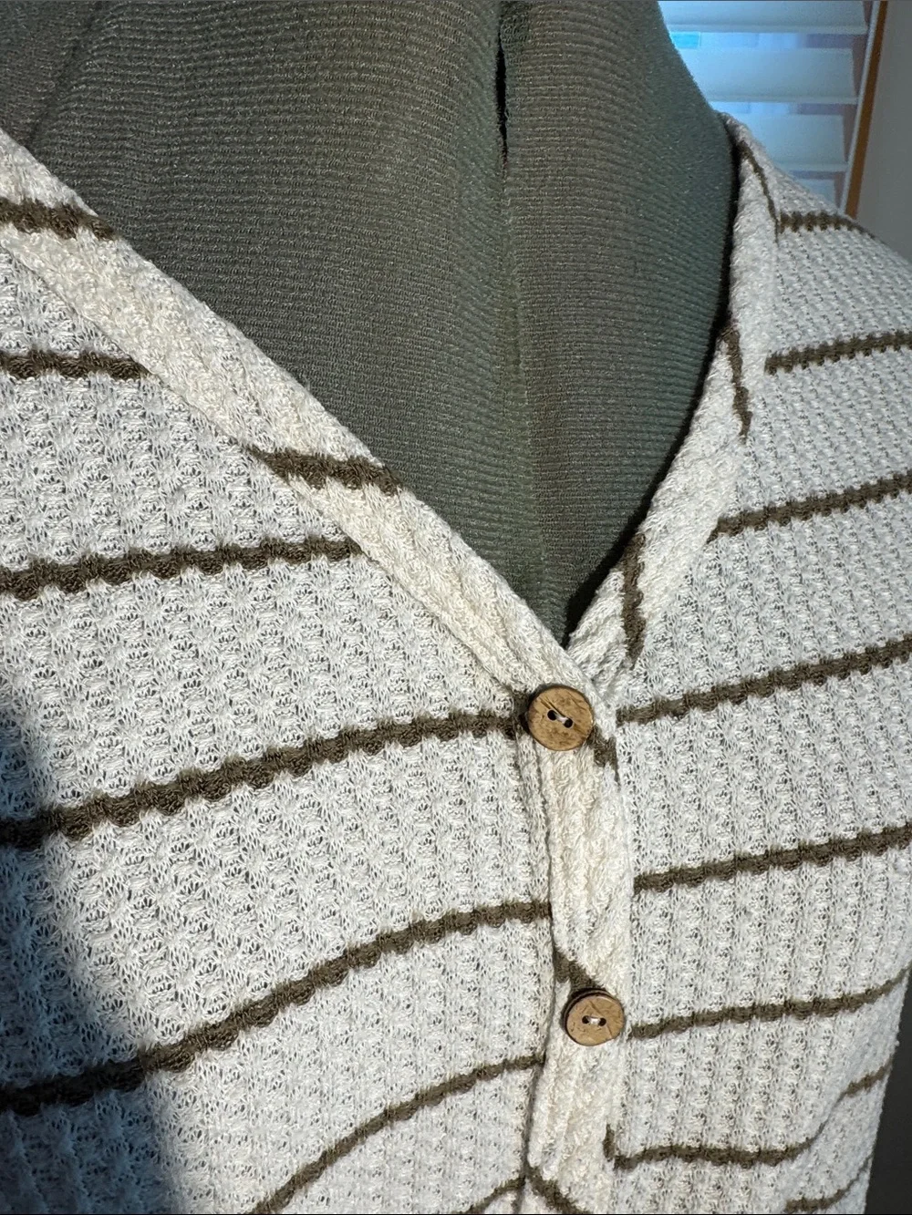 Paper Crane Cream Striped Tie-Front Cardigan with Brown Lines
